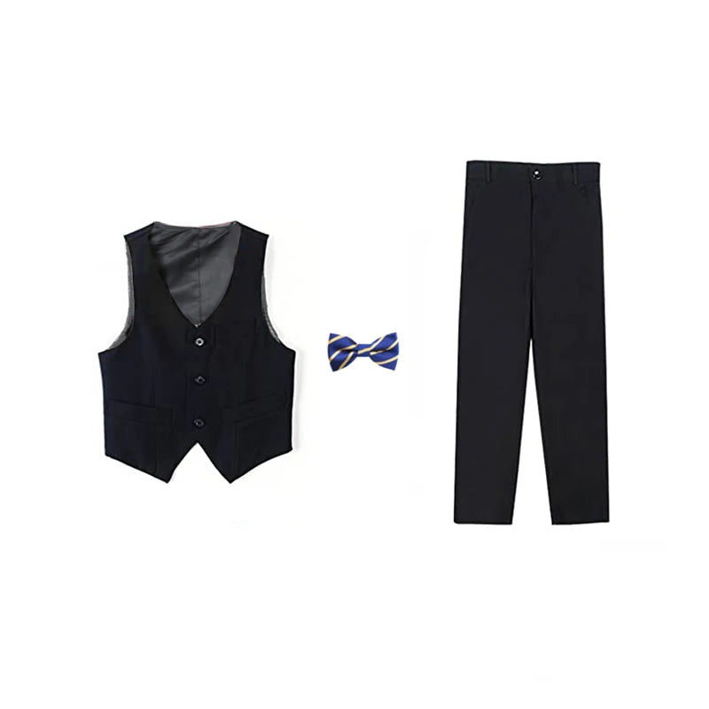 Boy's balzer Formal Blue Black Slim Fit Suits Set Child Weddings Birthday Party Performance Dress Big Kids Jacket Pants Bowtie