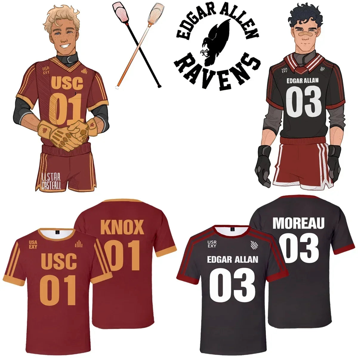 Nueva camiseta Foxhole Court Edgar Allen Raven lacrosse,camiseta 3D,ropa para hombre/mujer