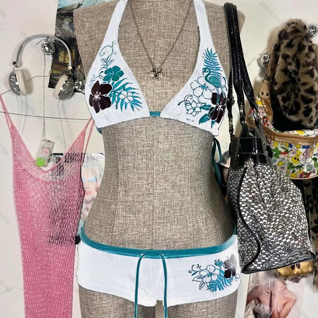 Women's bikini set cute retro casual streetwear Y2K Harajuku aesthetic hip-hop summer sweet polka dot slim Kawaii women's skirt