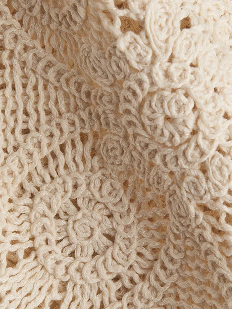 Sweater Crochet Tops Shorts Women Set Lapel Single Breasted Short Top Crochet Flower Hollow Out Shorts Casual Loose Woman Suits
