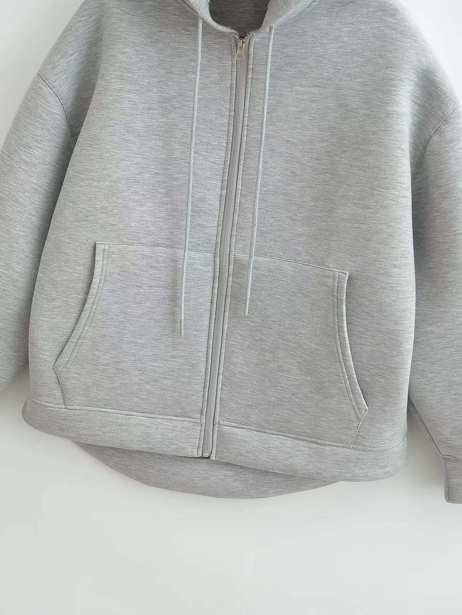 HH Winter New Women's Zipper Hoodie Coat High Street Double Pockets Jakcet Oversize Loose Sweatshirts Outerwear Top