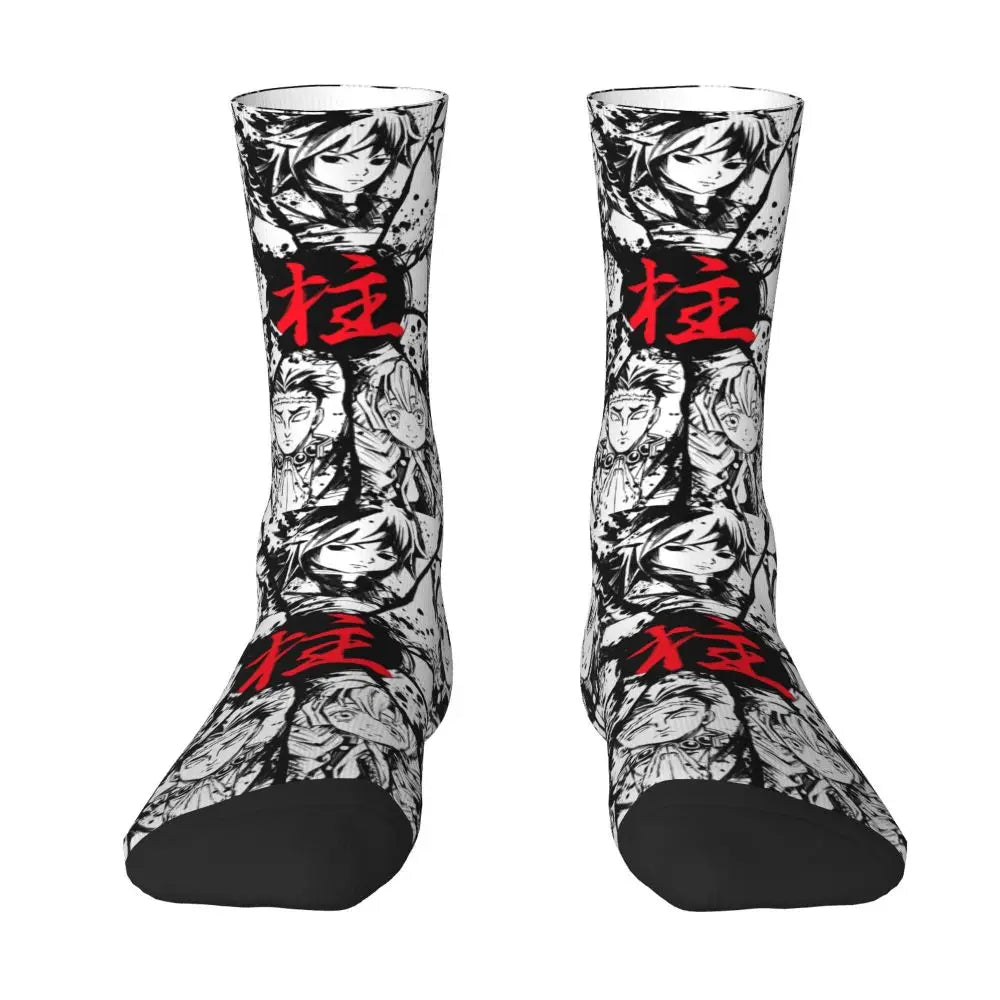Custom Giyuu Tomioka Demon Slayer Men Women Crew Socks Unisex Kawaii Kimetsu No Yaiba Spring Summer Autumn Winter Dress Socks
