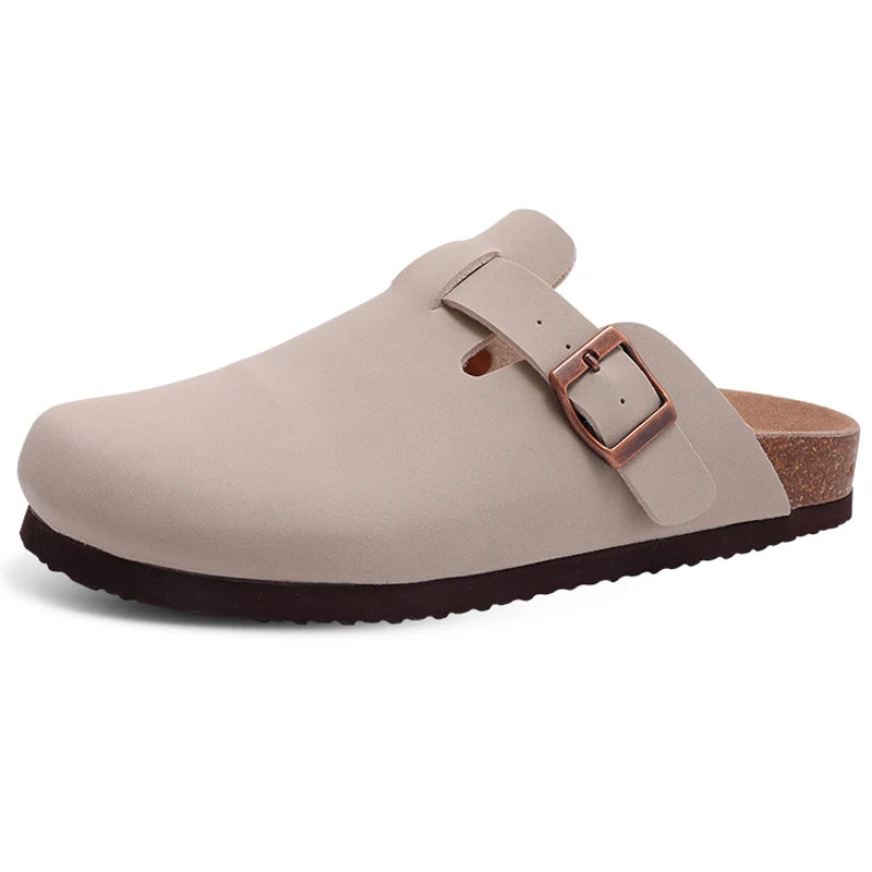 Shevalues Men Clogs Slippers Cow Suede Clogs For Men Leather Mules Men Fashion Beach Shoes Men Outdoor Classic Cork Sandals Men