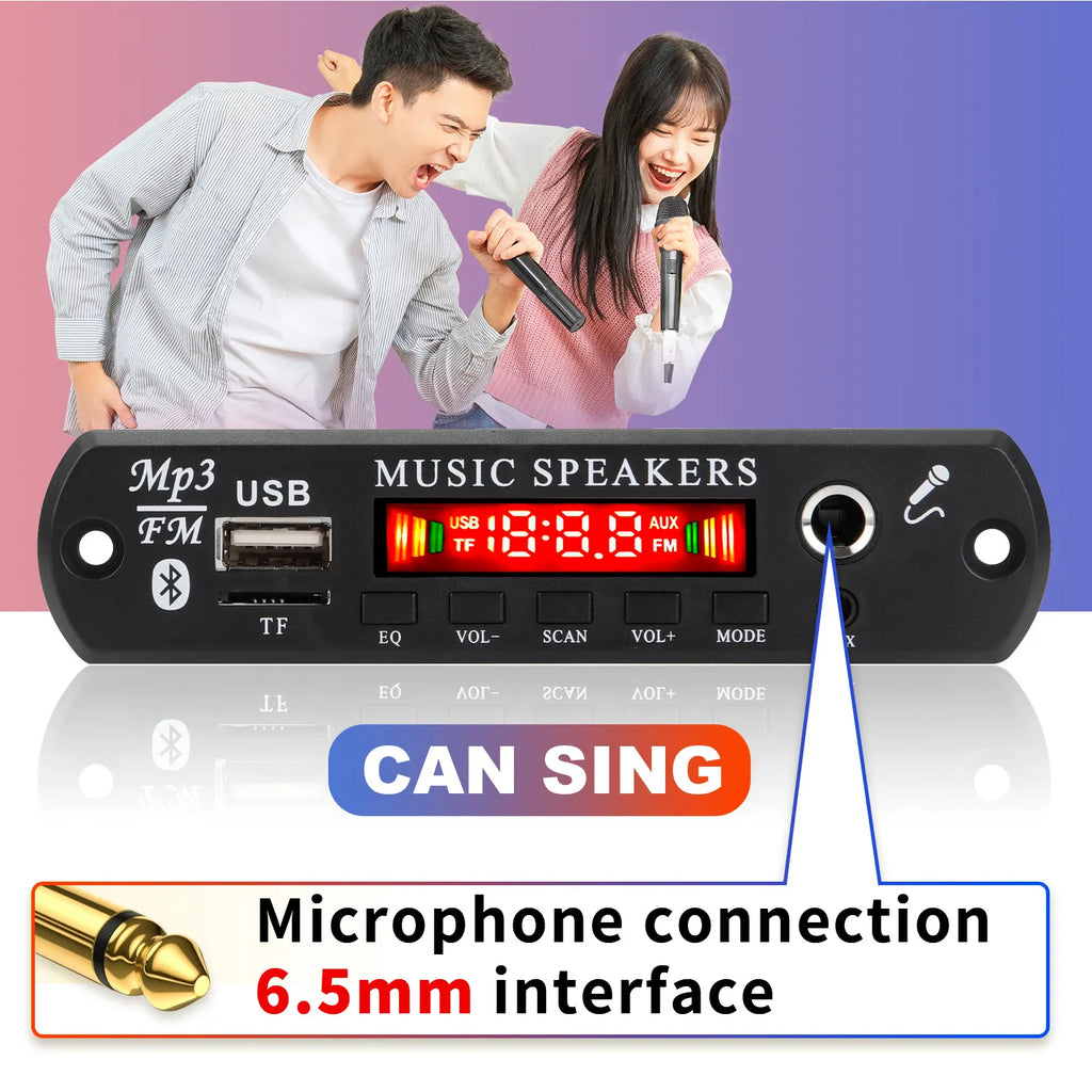 DC  12V Bluetooth 5.0 MP3 WMA WAV APE Decoder Board Hands-free Car Audio Microphone USB TF FM Radio Mp3 Music Player Speaker
