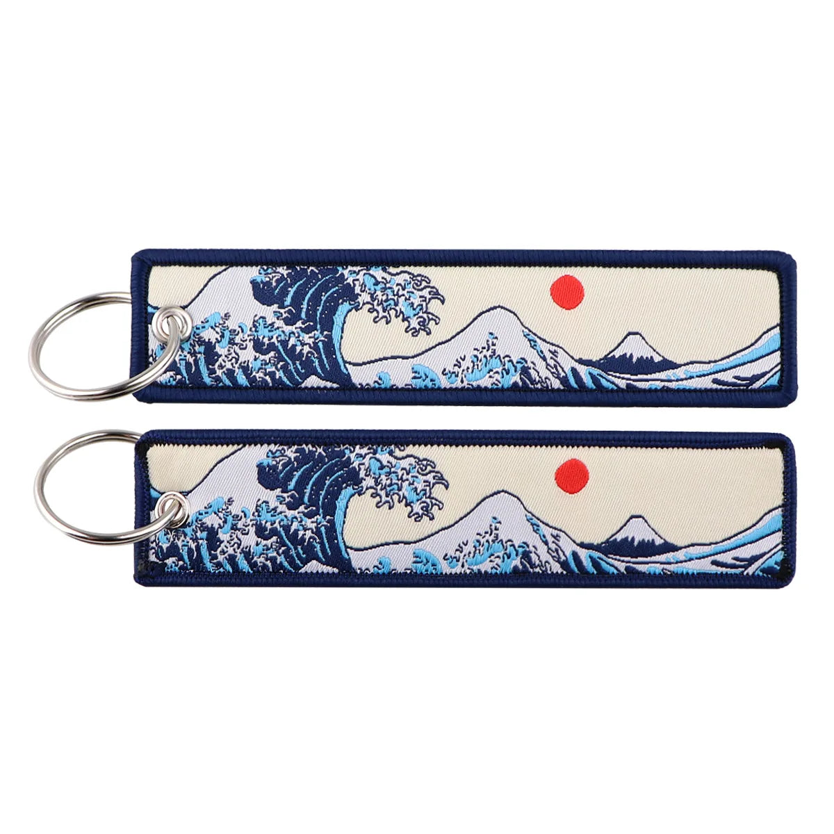 1/2pcs Japanese Waves Art Drawing Embroidery Fobs Backpack Key Tags Motorcycles Keychain Keyrings Cosplay Accessories Gift