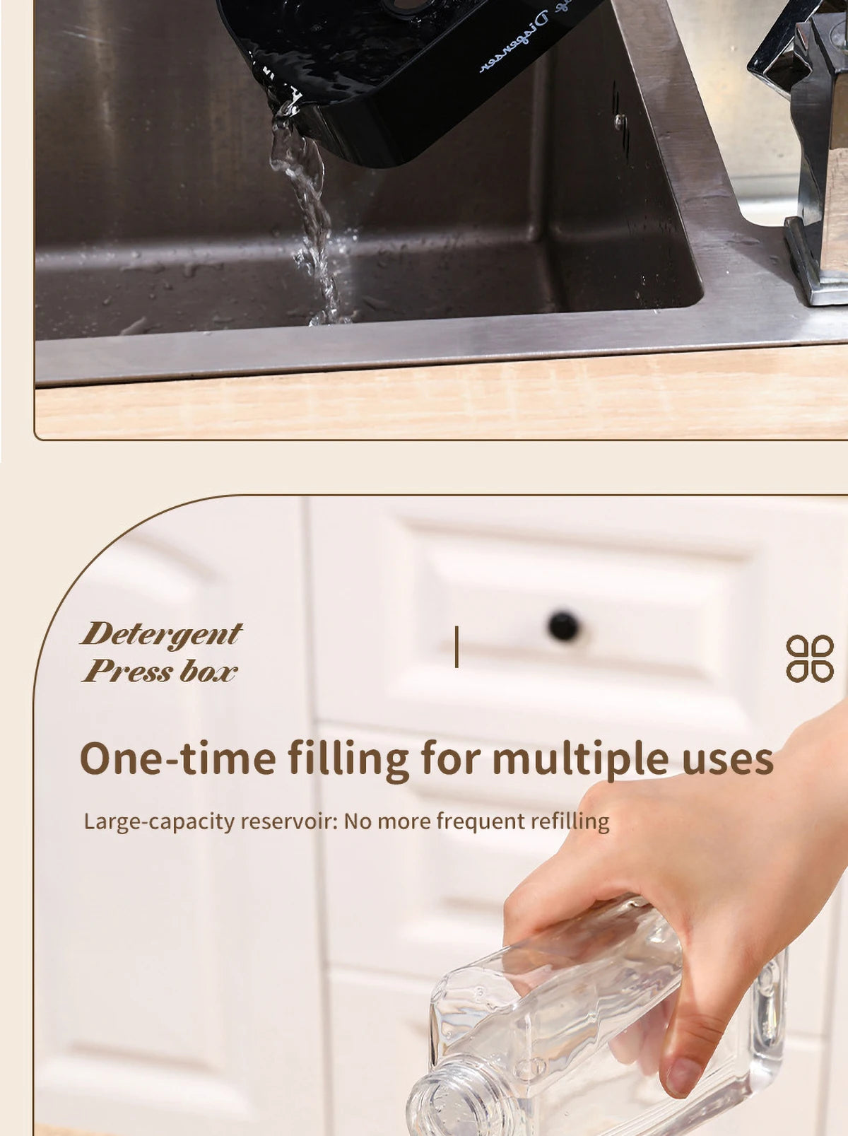 Dishwasher Dispenser, Press Type Manual Soap Dispenser, 2-in-1 Liquid Dispensing Methods, Easy to Detachable and Washable Sponge