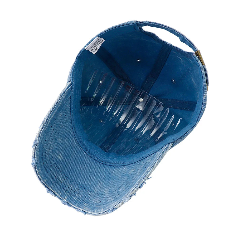 2024 New Vintage Washed Denim Baseball Cap Women Black Solid Color Distressed Jean Snapback Hats for Men Gorras Para Hombres