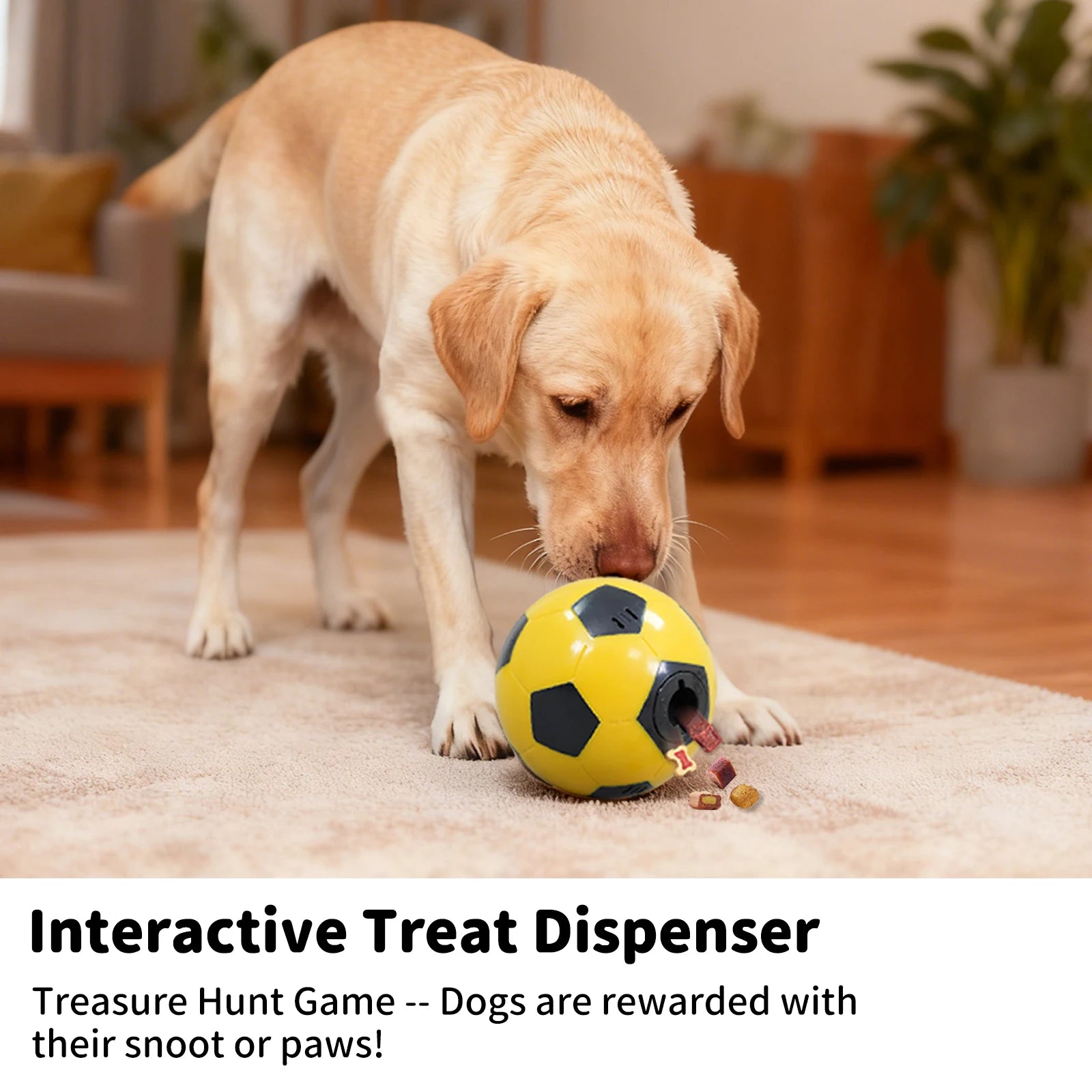 Interactive Dog Toys Treat Dispensers, Dog Giggle Treat Ball Rewards Puzzle Squeaky Soccer Ball, Mental Stimulation