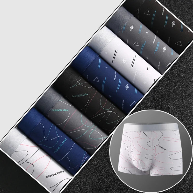 8Pcs Men Underwear Men BoxerShorts Men Printed Panties Soft Comfortable Men Underpants Man Sexy Breathable Fashion Sports Boxers