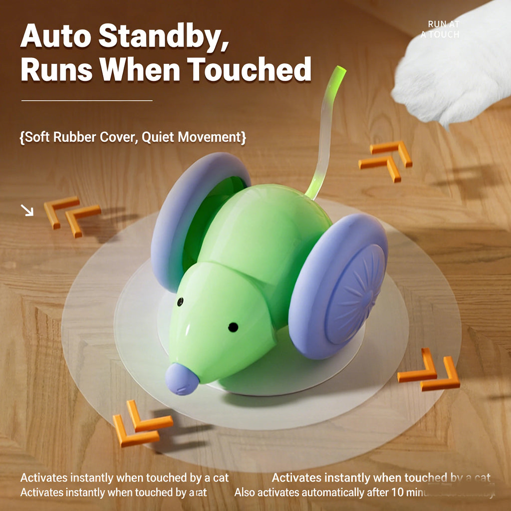 Interactive Electric Running Mouse Cat Toy Self-Playing Teaser Wand Automatic Moving Pet Toy for Cats Kittens Dogs