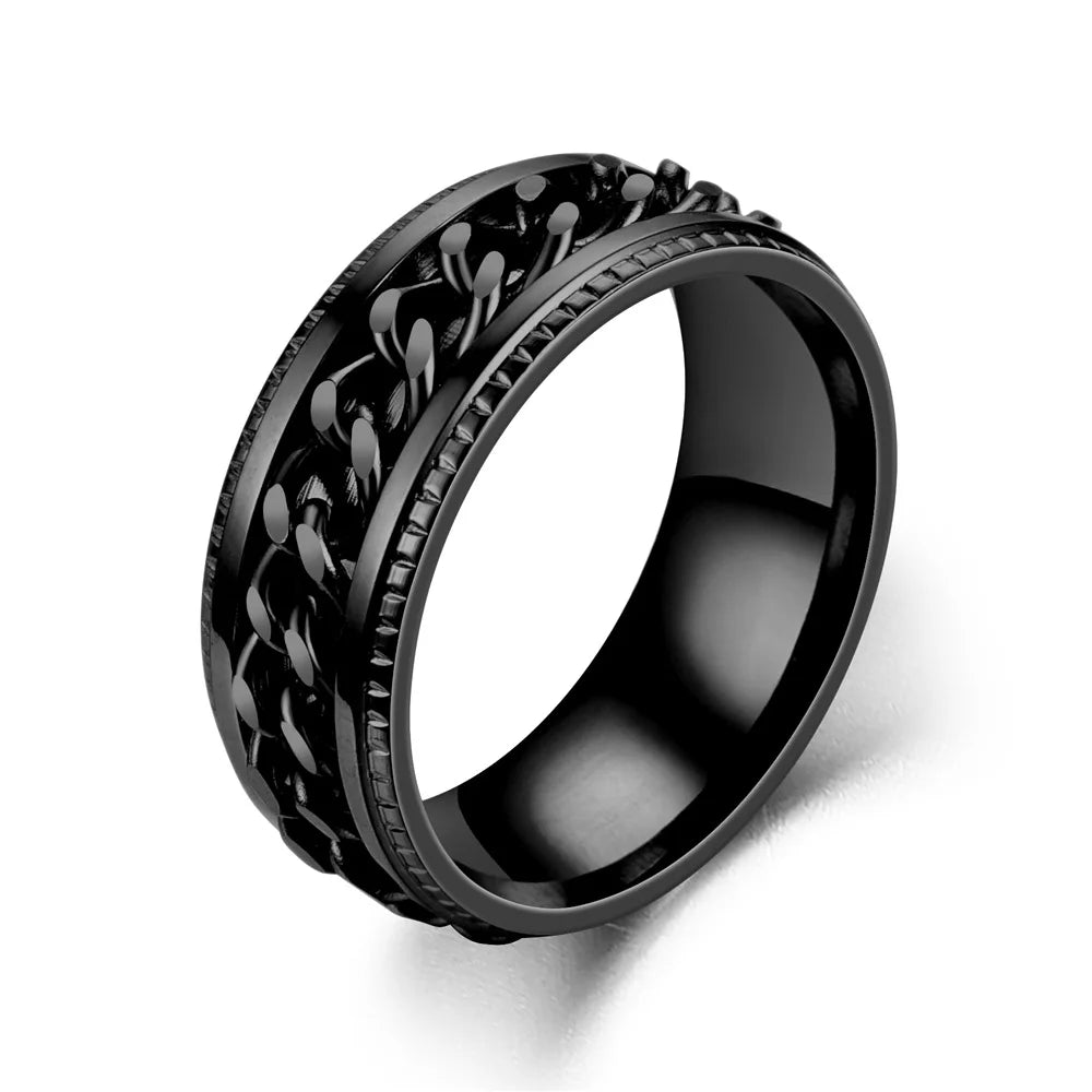 Titanium Steel Rotatable Chain Fidget Spinner Mens Rings Multifunction Anti Stress Knuckle Ring Accessories Anillo Hombres