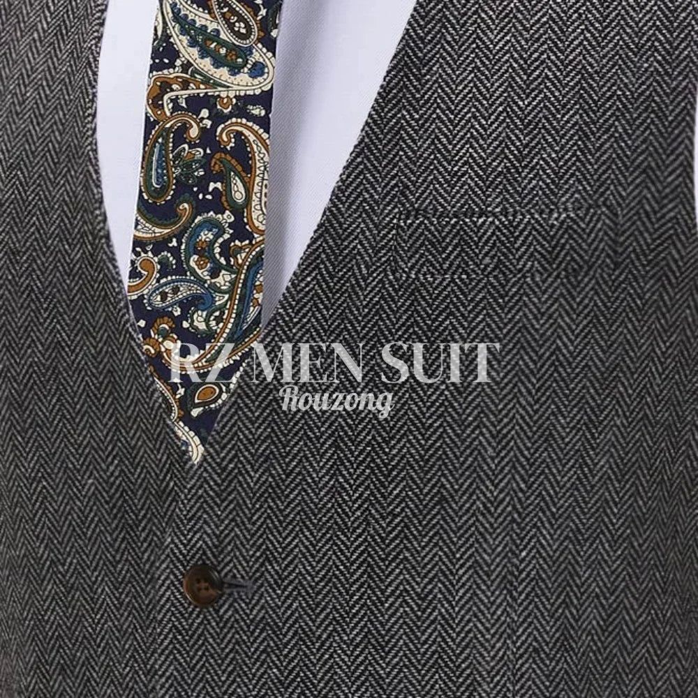Men's Herringbone Tweed Wool Suit Vest Single Breasted Slim Fit Waistcoat Vest chaleco para hombre