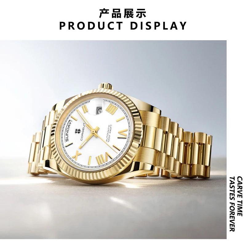 Corgeut automatisch mechanisch herenhorloge - 39/36mm Japanese movemen Saffierdatumweergave met vergrootglas - Reloj para Hombre