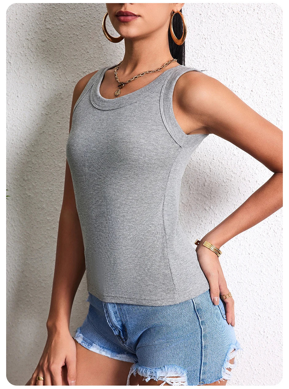 Ladies Four Seasons Solid Color Vest Fashion Joker Young Woman Threaded Camisole plus Size Bottoming Vest