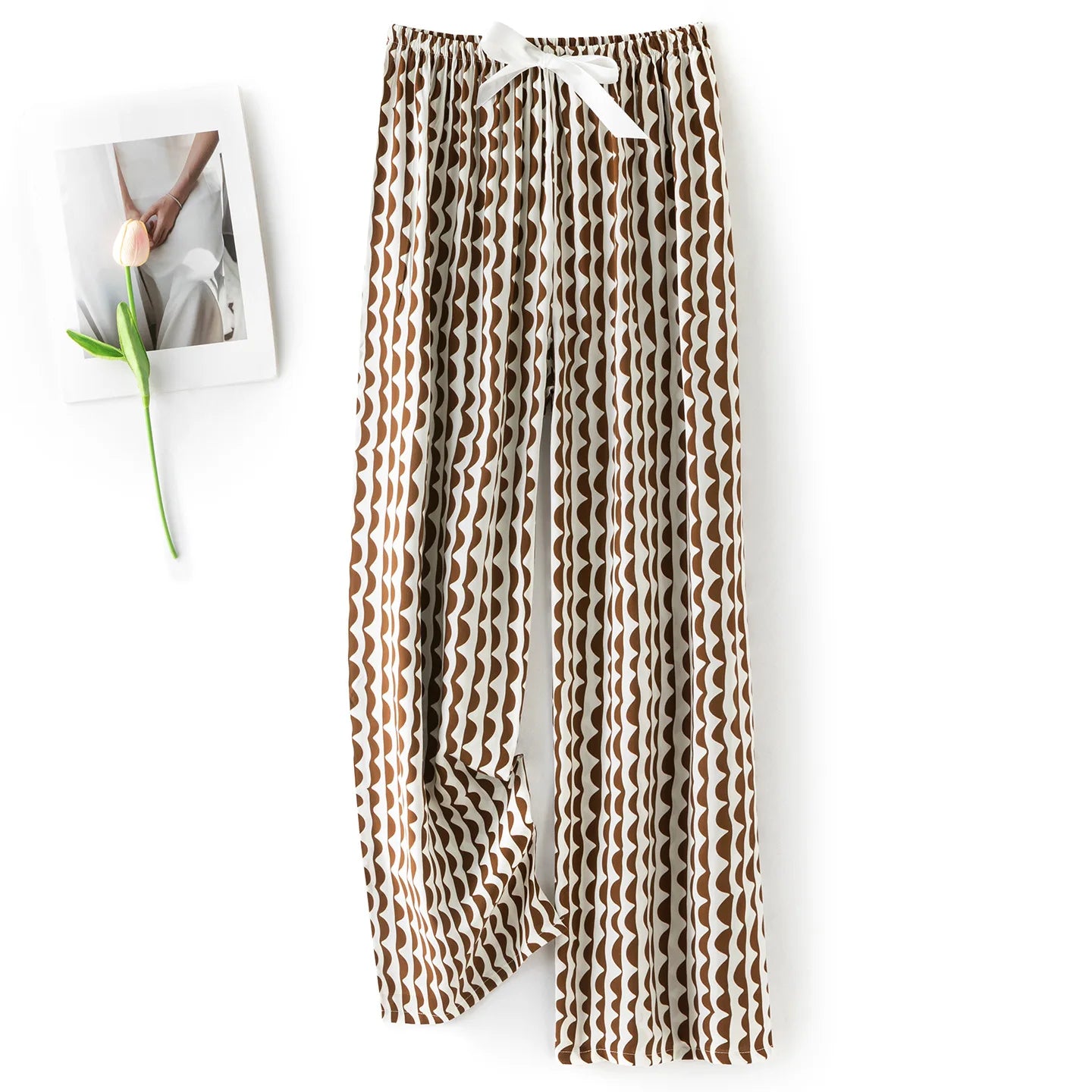 Women Casual Autumn Wide Leg Pants Floral Beach Trousers High Waist Boho Ethnic Style Calf Pants Four Season Girls Home Clothes