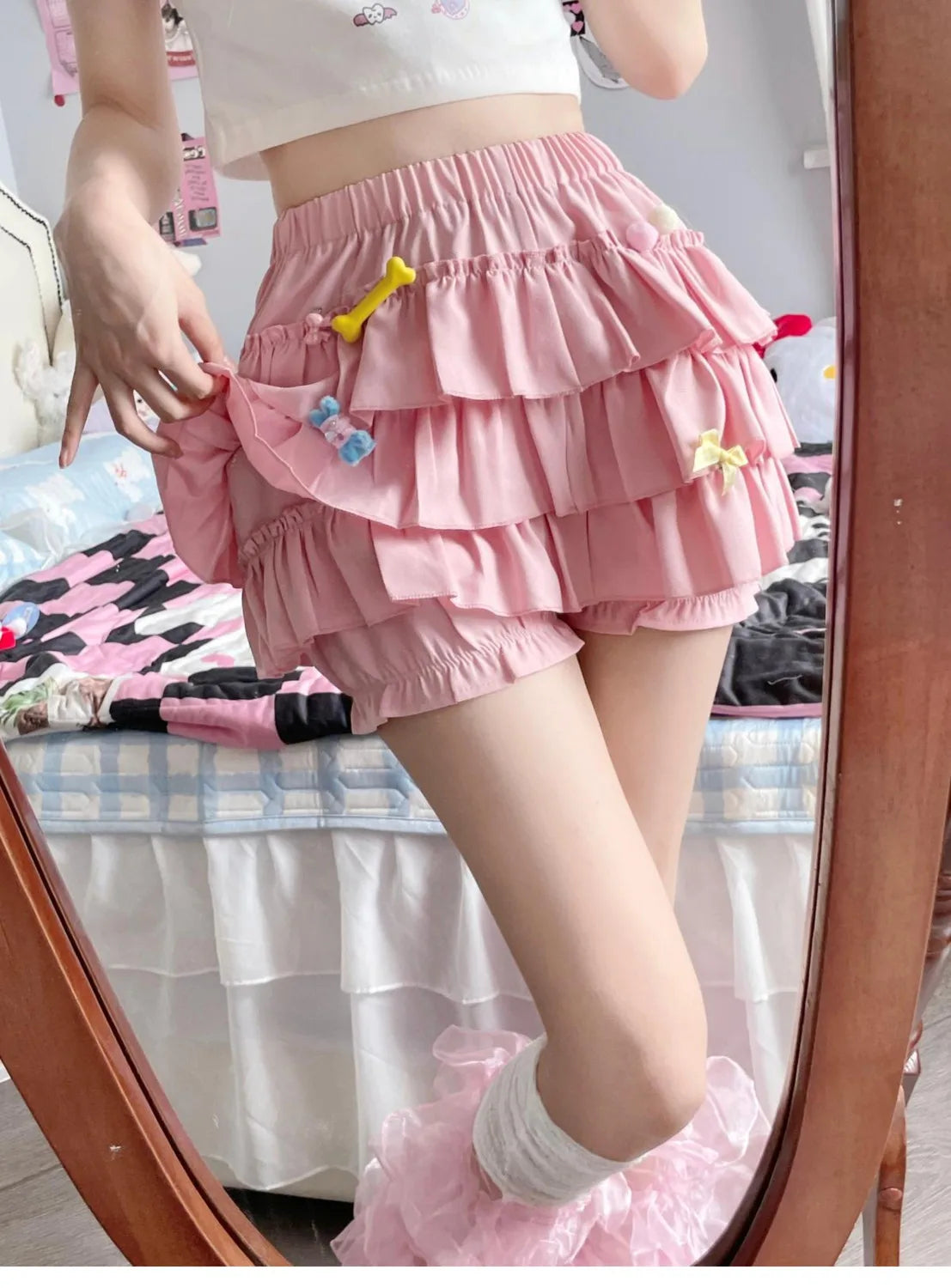 Puffy Cake Mini Skirts Women Ruched Ruffle High Waist Solid All-match Sweet Lovely Girls College Harajuku Trendy Streetwear Ins