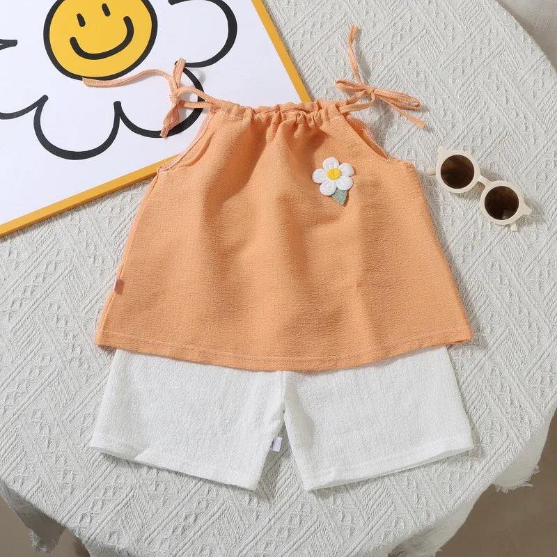 Girl Set Summer New Korean Fashionable Floral Vest Shorts Daily Wear Two-piece Set Kids Clothes Girls