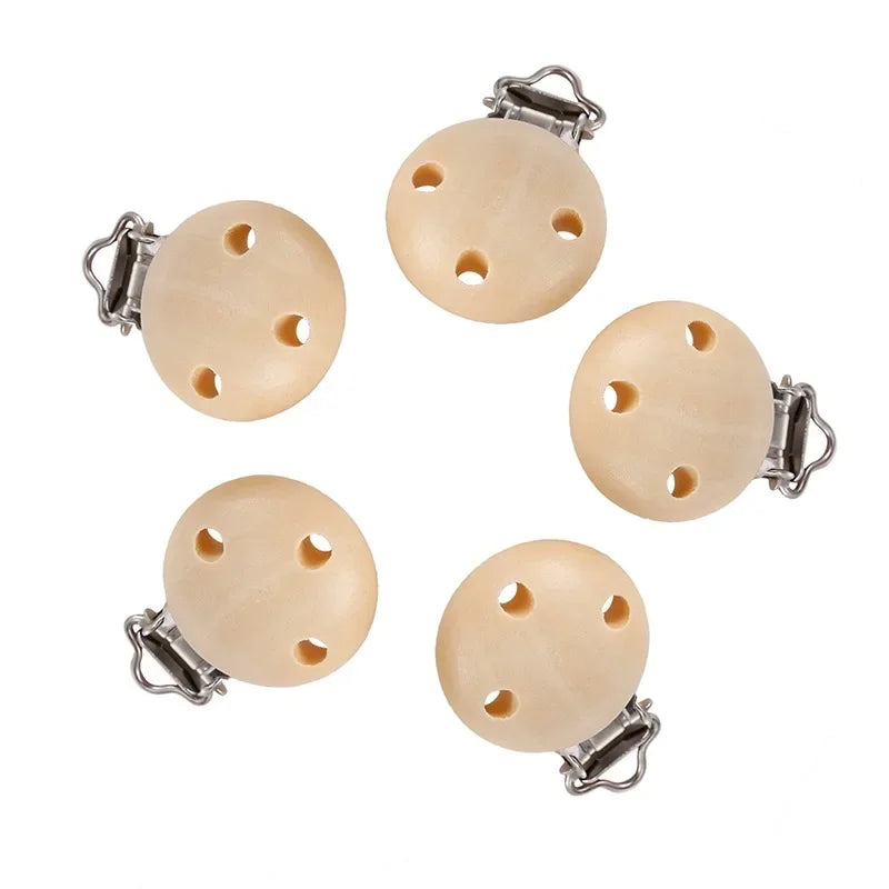5/10 PCs Metal Wooden Baby Pacifier Clips Solid Color Holders Cute Infant Soother Clasps-Essential Accessory for Newborns