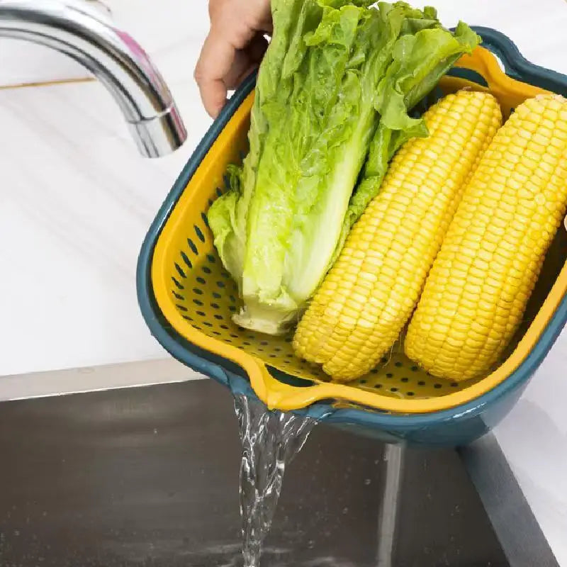 6-Piece Set/Double-Layer Draining Basket Kitchen Sink Strainer Basket Multifunctional Vegetable Washing Tool for Home Use