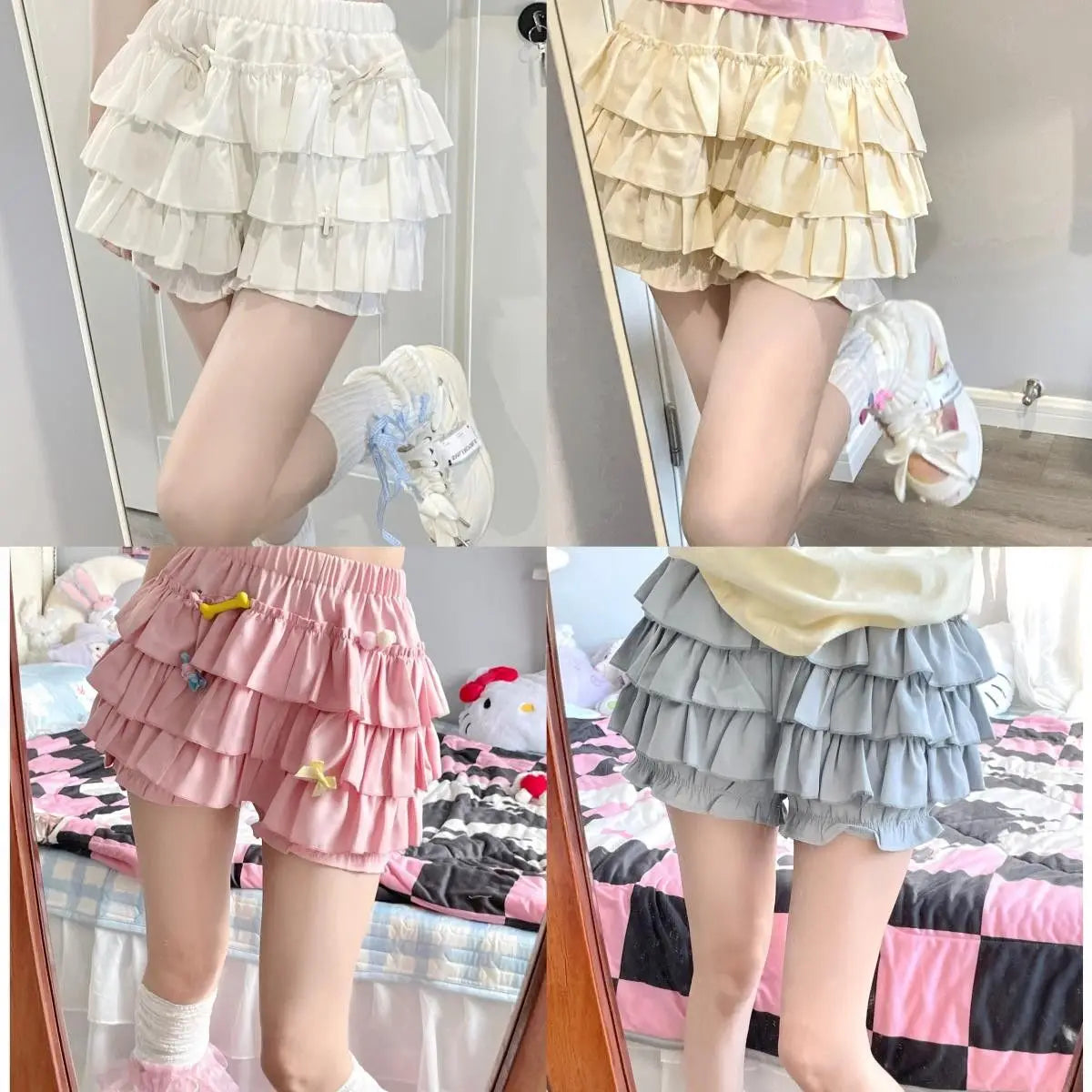 Puffy Cake Mini Skirts Women Ruched Ruffle High Waist Solid All-match Sweet Lovely Girls College Harajuku Trendy Streetwear Ins