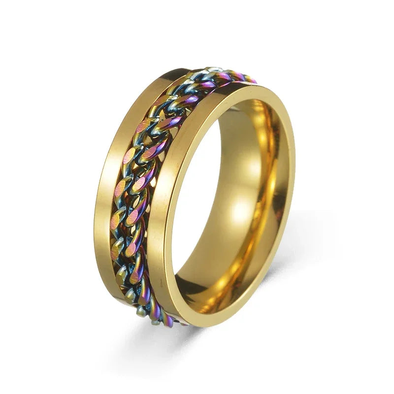 Stress Ring For Stainless Steel Rotatable Chain Fidget Metal Spinner Men Band Ring Jewelry Anillos De Hombres