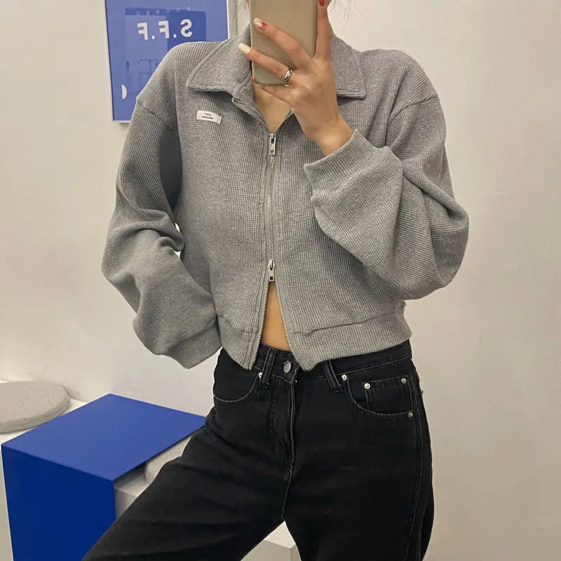 Sweatshirts Woman All-match Solid Zipper Trendy Korean Style Harajuku Ins Retro Autumn Casual Office Ladies Daily New Arrival