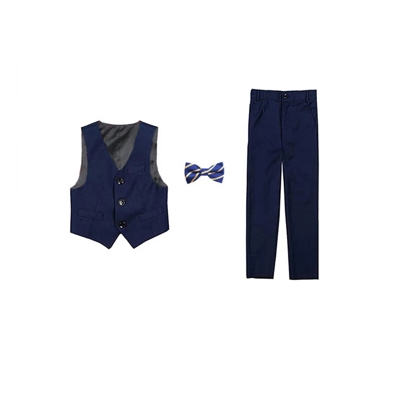 Boy's balzer Formal Blue Black Slim Fit Suits Set Child Weddings Birthday Party Performance Dress Big Kids Jacket Pants Bowtie