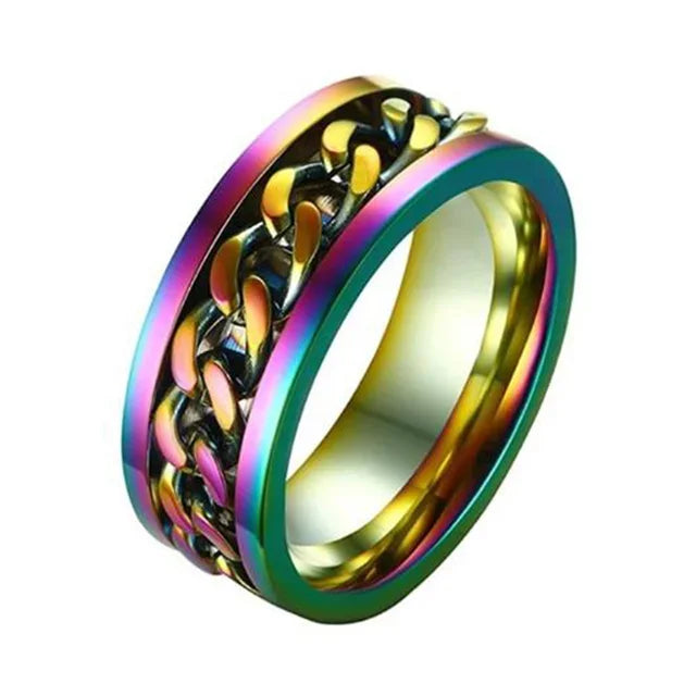 Stress Ring For Stainless Steel Rotatable Chain Fidget Metal Spinner Men Band Ring Jewelry Anillos De Hombres