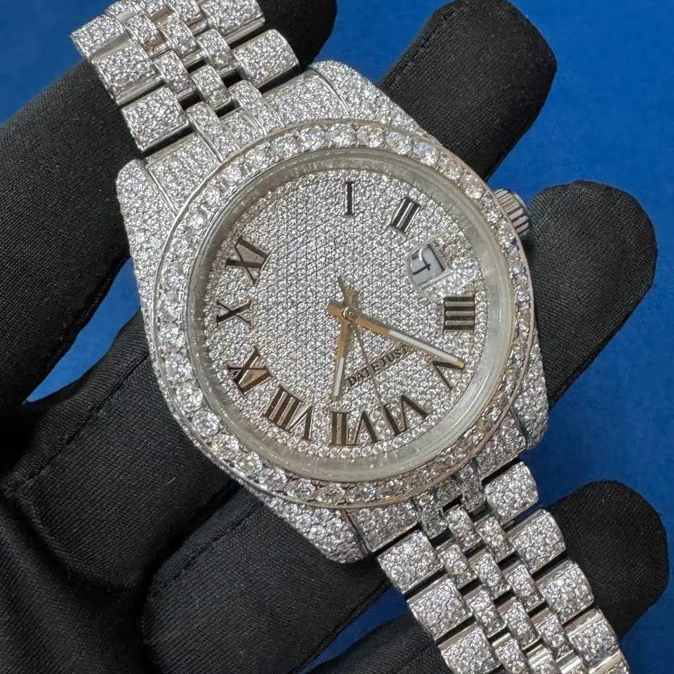 BOJ R.O.L.E.X.01 Roman Number VVS Moissanite Diamond Luxury Fashion Automatic Analog Steel Mechanical Iced Hip Hop Watch Men