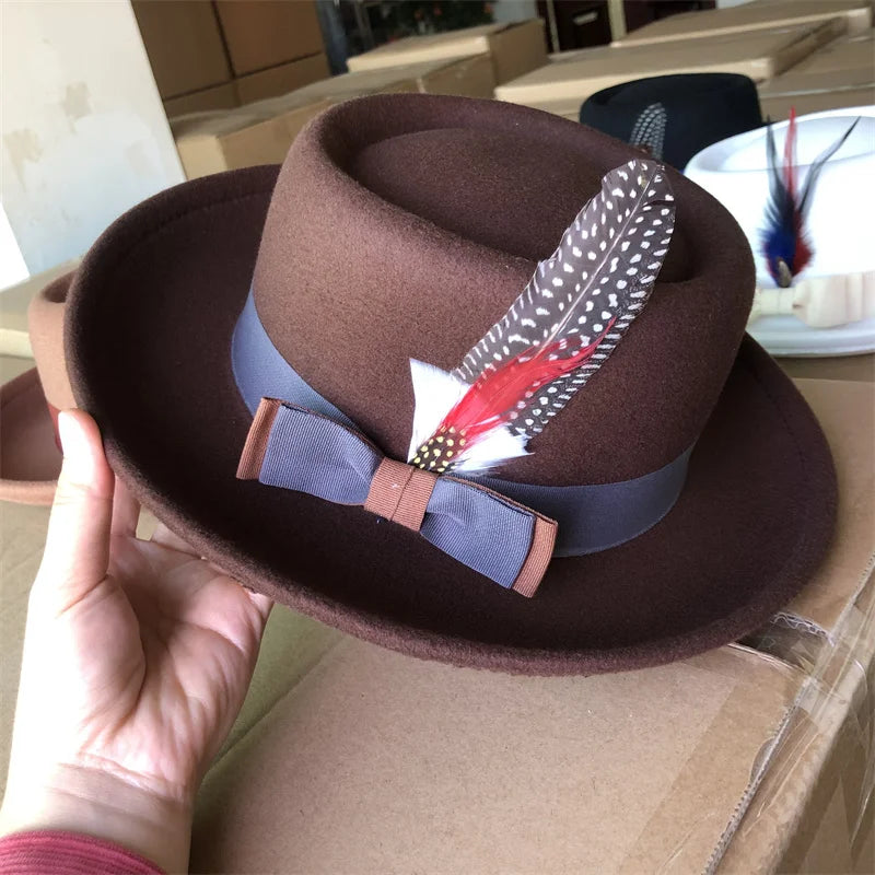 Men's hat Fedora Hat Women's Fashion Autumn and Winter Pork Pie Double Concave Small Brim Men's Jazz Hat Gorras para hombres