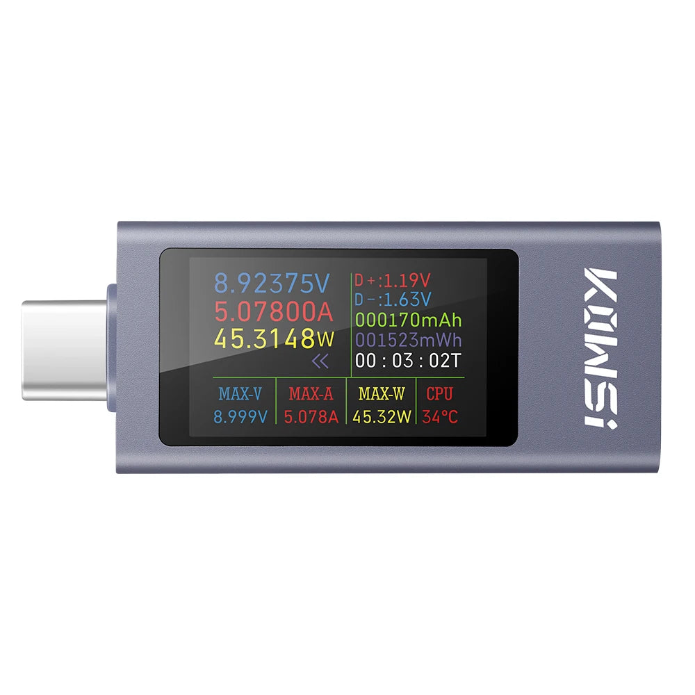 Type-C Current Voltage Capacity Phone USB Tester DC 4-30V 0-12A Power Meter Tester PD Mobile Power Detector Test