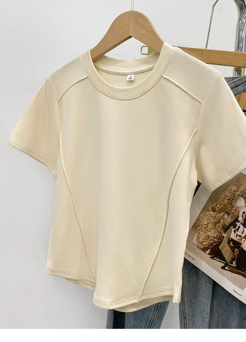 Solid color round-neck short-sleeved slim T-shirt for women 2026 summer and Europe new