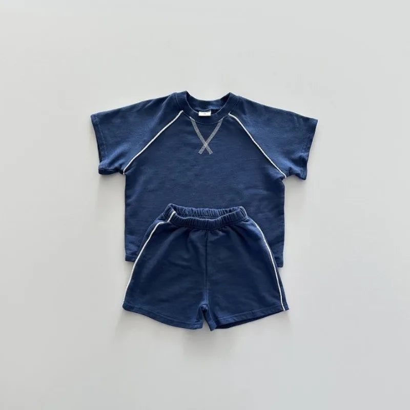 Korean Style Newborn Baby Boys Girls Sport Wear Clothing Suit Short Sleeved Cotton Solid Color T-shirt+Shorts Children Tracksuit