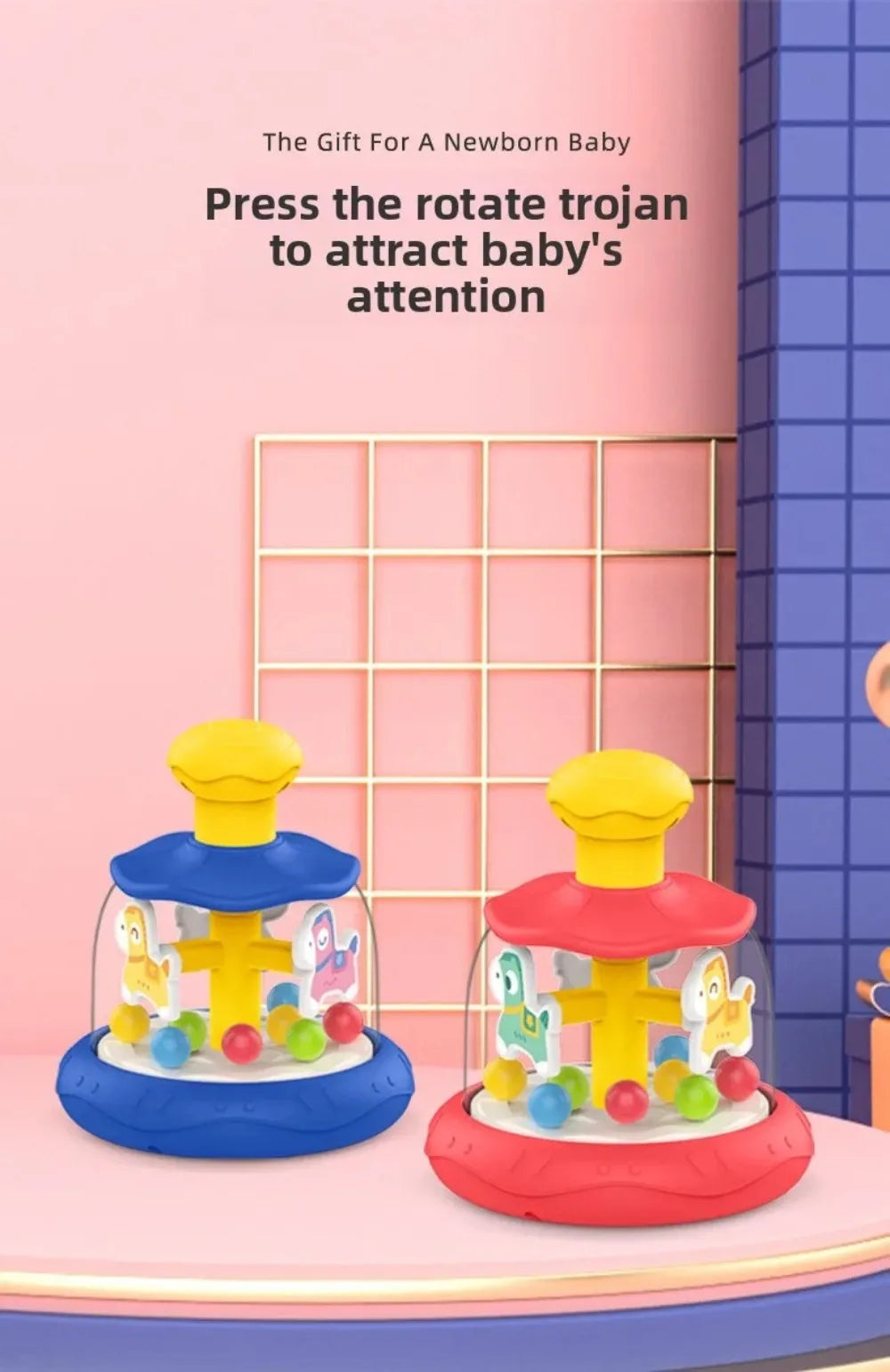 Interactive Games Baby Press Rotating Toy Early Learning Hand Coordination Sensory Spinning Toys Cartoon Skills Educational Toy