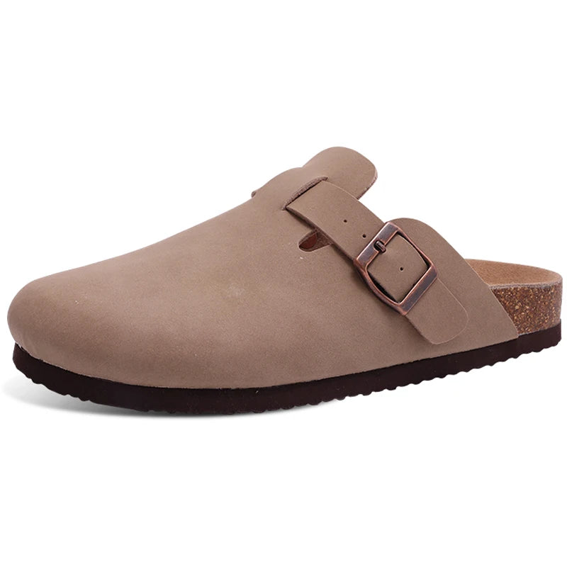 Shevalues Men Clogs Slippers Cow Suede Clogs For Men Leather Mules Men Fashion Beach Shoes Men Outdoor Classic Cork Sandals Men