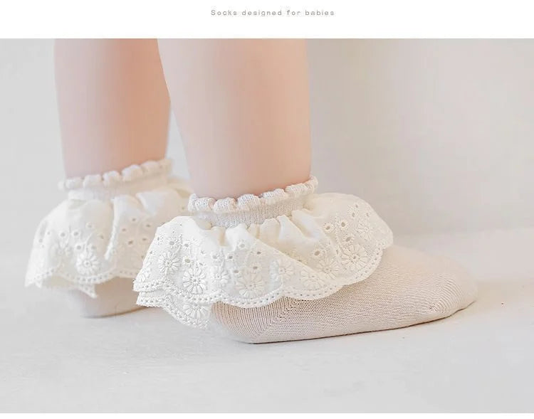2Pairs/lot Baby Socks For Girls Spring Autumn Lace Princess Floor Newborn Socks Cotton Toddlers Infant Short Sock Anti Slip 0-3Y
