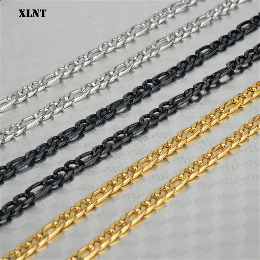 Fashion New Figaro Chain Necklace Men 3mm Stainless Steel Gold Color Long Necklace for Men Jewelry Gift Collar Hombres