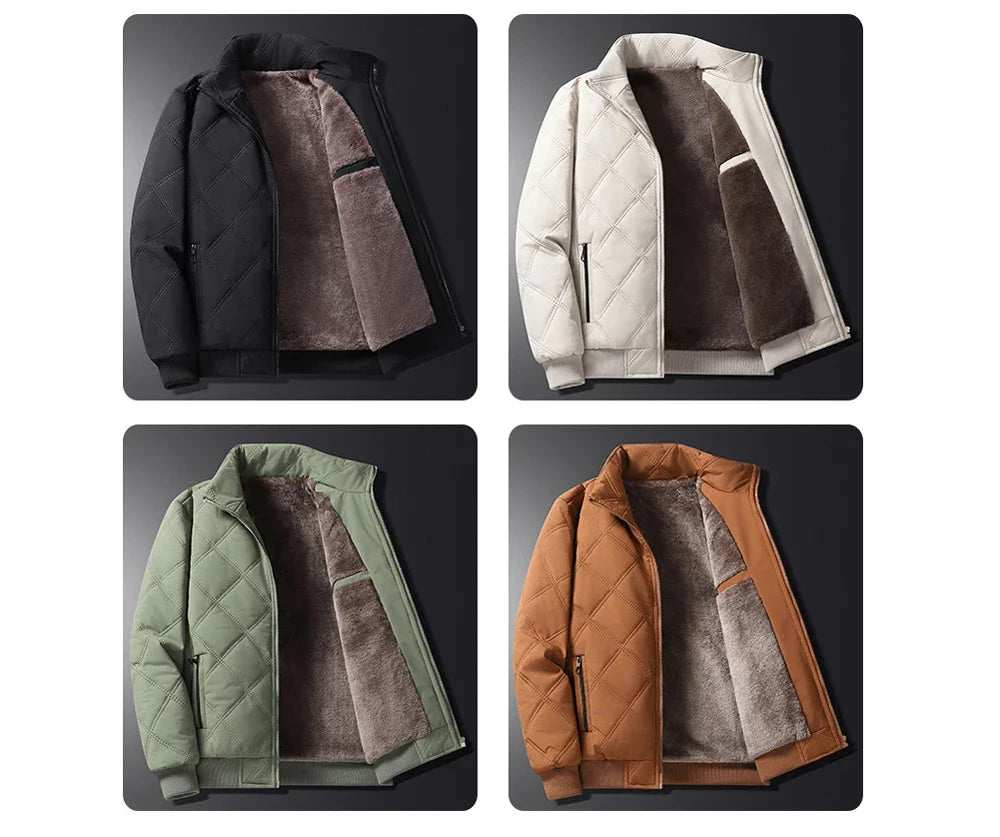 Winter Men Fleece Warm Padded Jacket Men Stand Collar Thermal Parkas Men Cotton Thicken Windbreaker Jacket Men Clothing