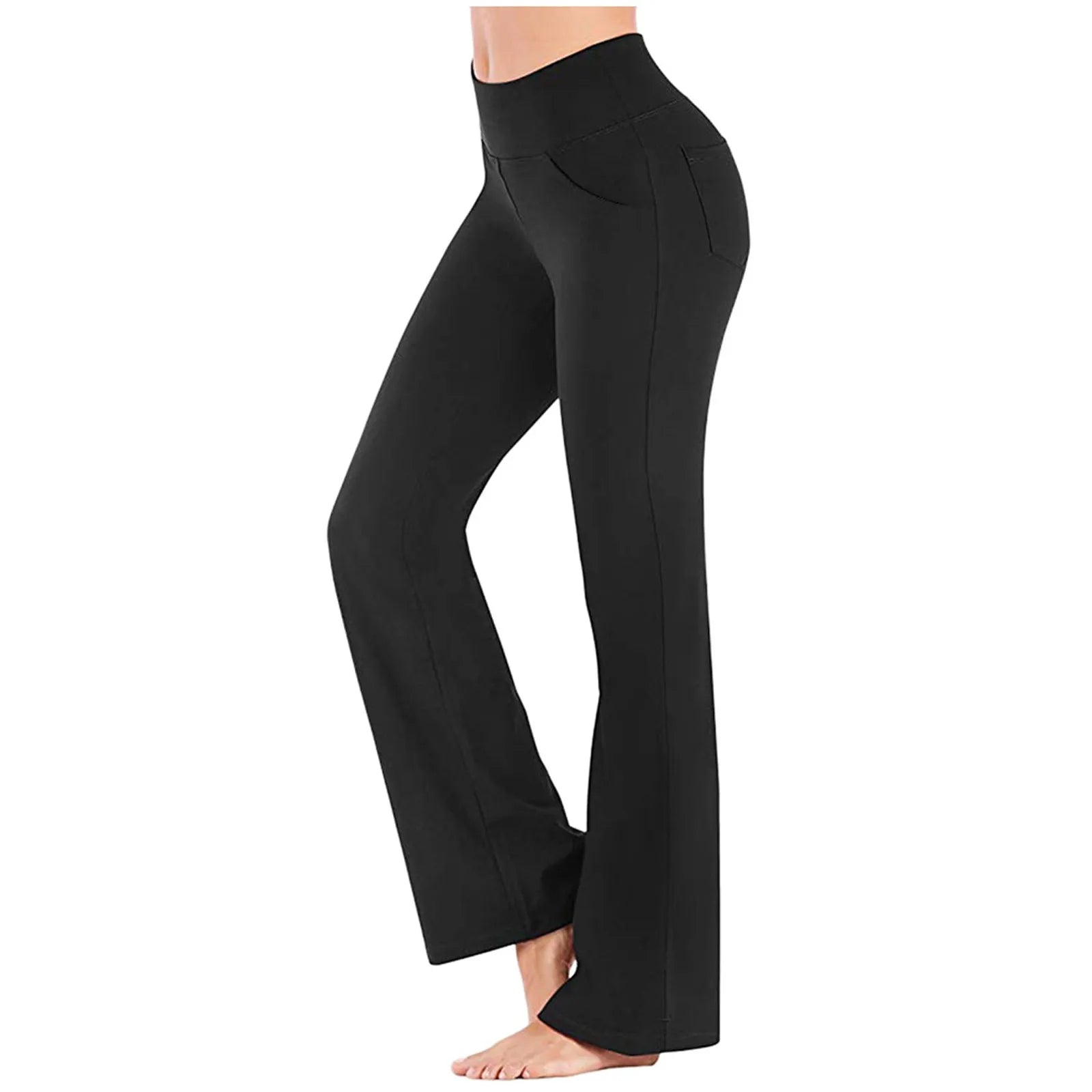 Flared Leggings Basic Yoga Pants With Pockets Women High Waist Breathable Comfortable Pants Gym Sports Slim Flared Tight Pants