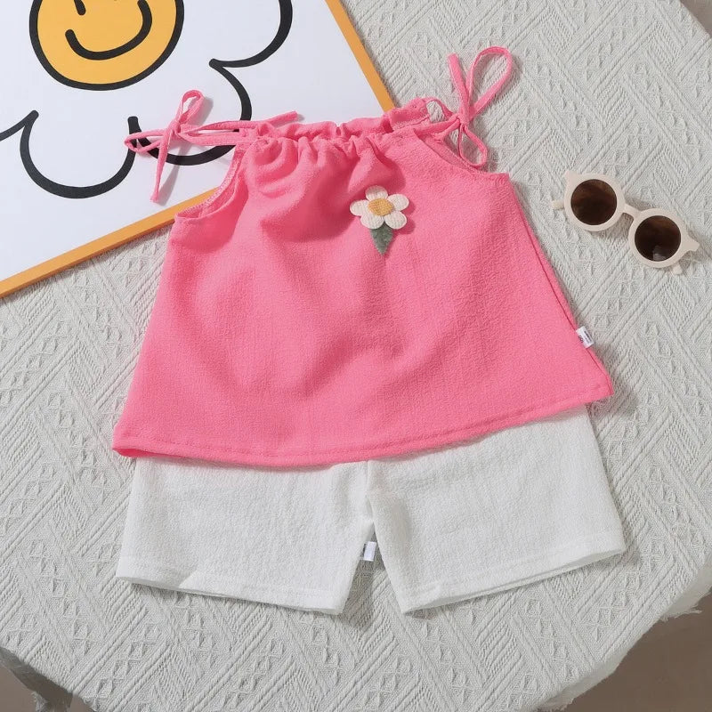 Girl Set Summer New Korean Fashionable Floral Vest Shorts Daily Wear Two-piece Set Kids Clothes Girls
