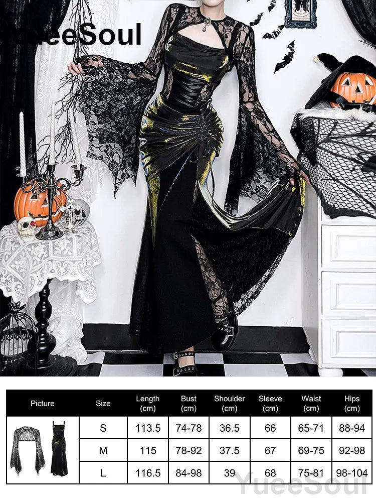 Halloween Gothic Grunge Punk Women Dress Long Sleeve Lace Slim Black Dresses 2026 New Y2K Harajuku Lolita Fairy Core Party Dress