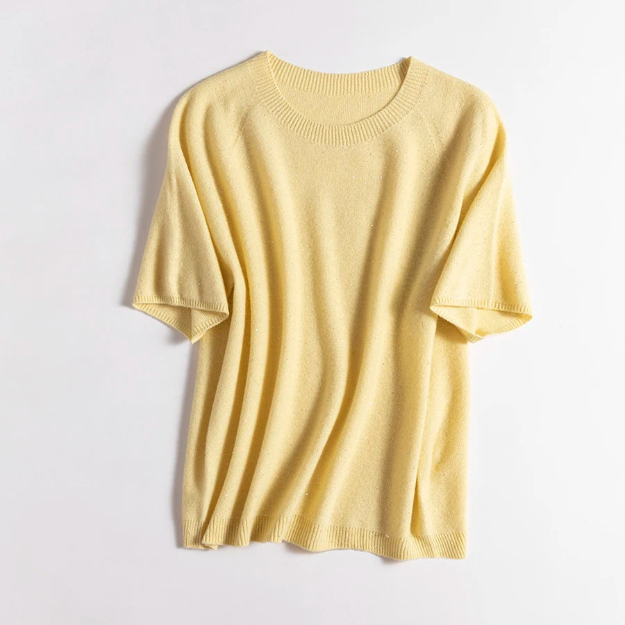 SuyaDream, 100%Merino Wool Pullovers for Woman, Round Neck, Short Sleeved Sweaters, 2025 Fall Winter Soft Warm Top, Pink, Olive