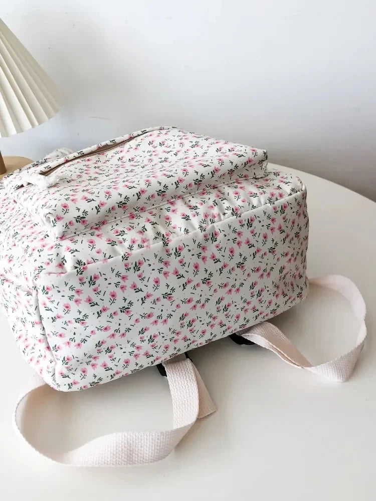 Nylon Backpack New Simple And Fresh Large Capacity Backpack For Junior High School Students Small Floral Backpack