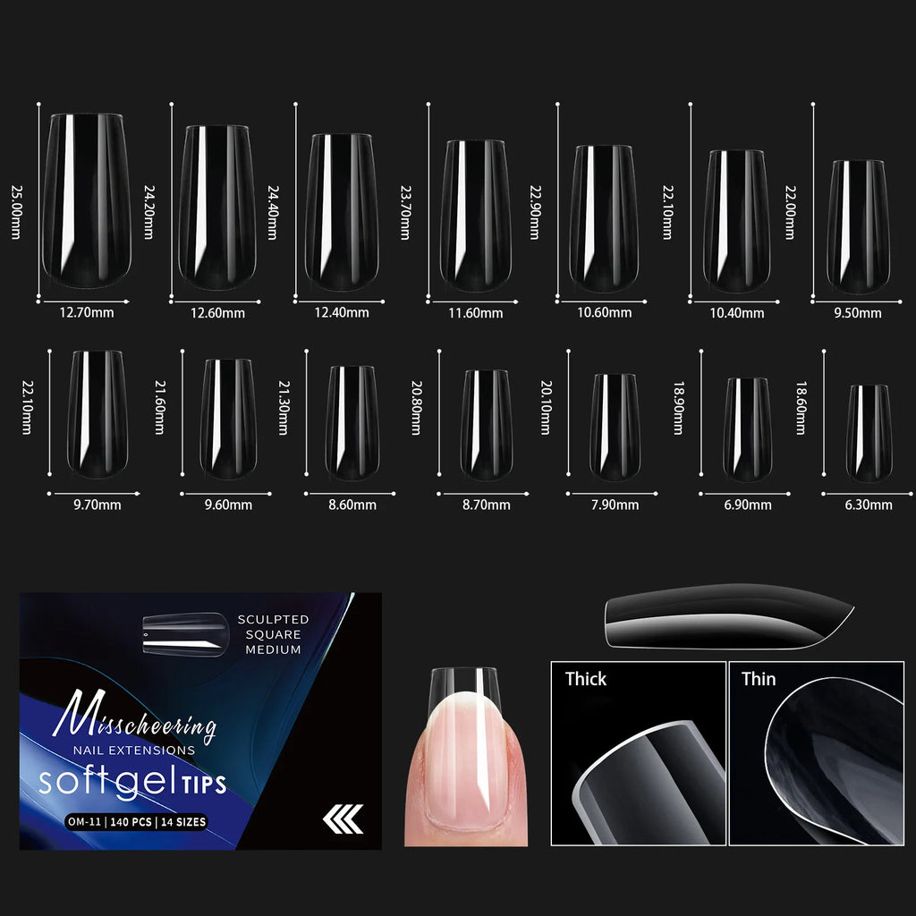 120/140pcs Almond Stiletto False Nail Tips Clear Soft Fake Nails Extension For Home DIY Nail Salon Manicure Press On Nails