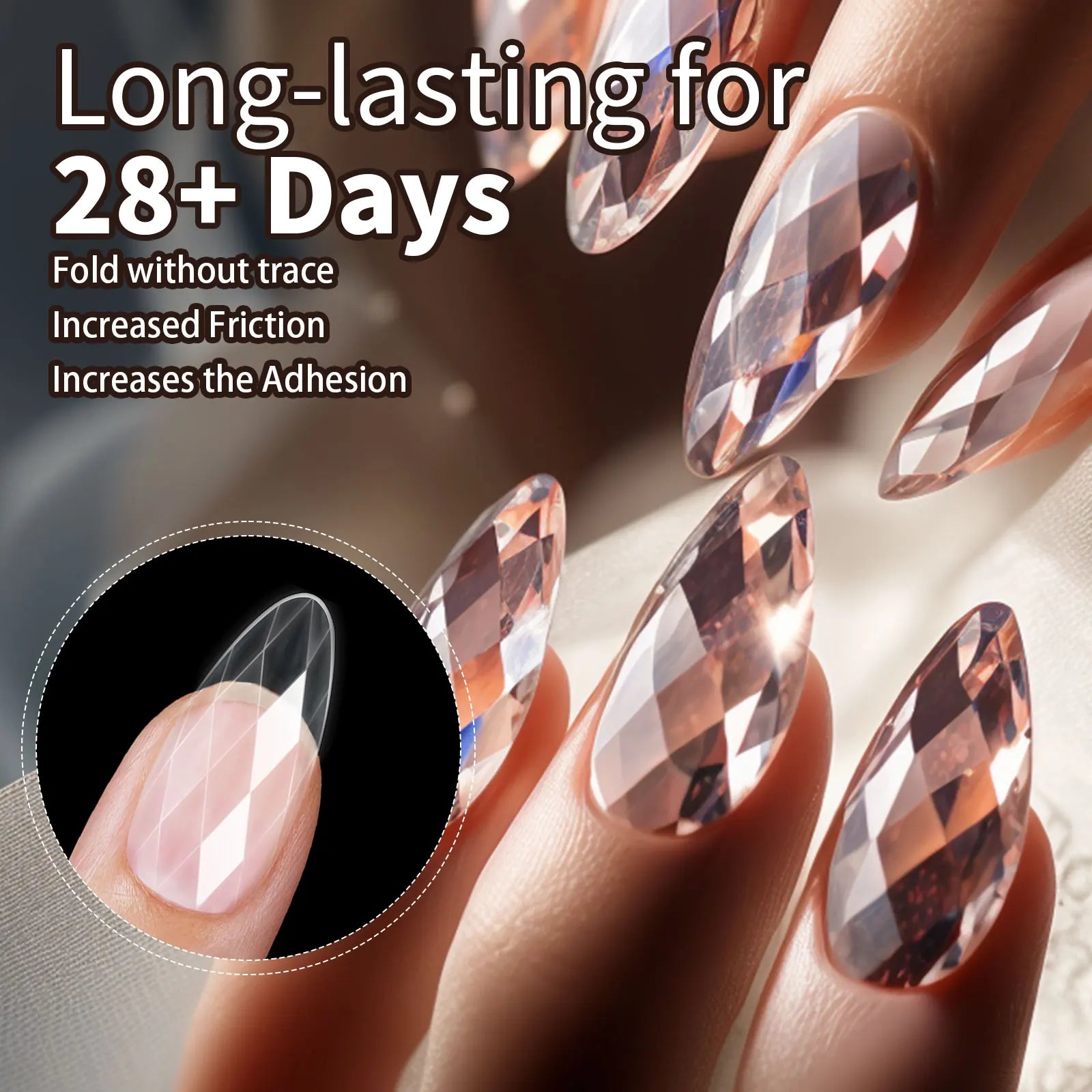 120/140Pcs 3D Diamond Almond Ballet Coffin False Nails Clear Press On Nails For Acrylic Gel Reusable Fake Tips DIY Nail Supplies