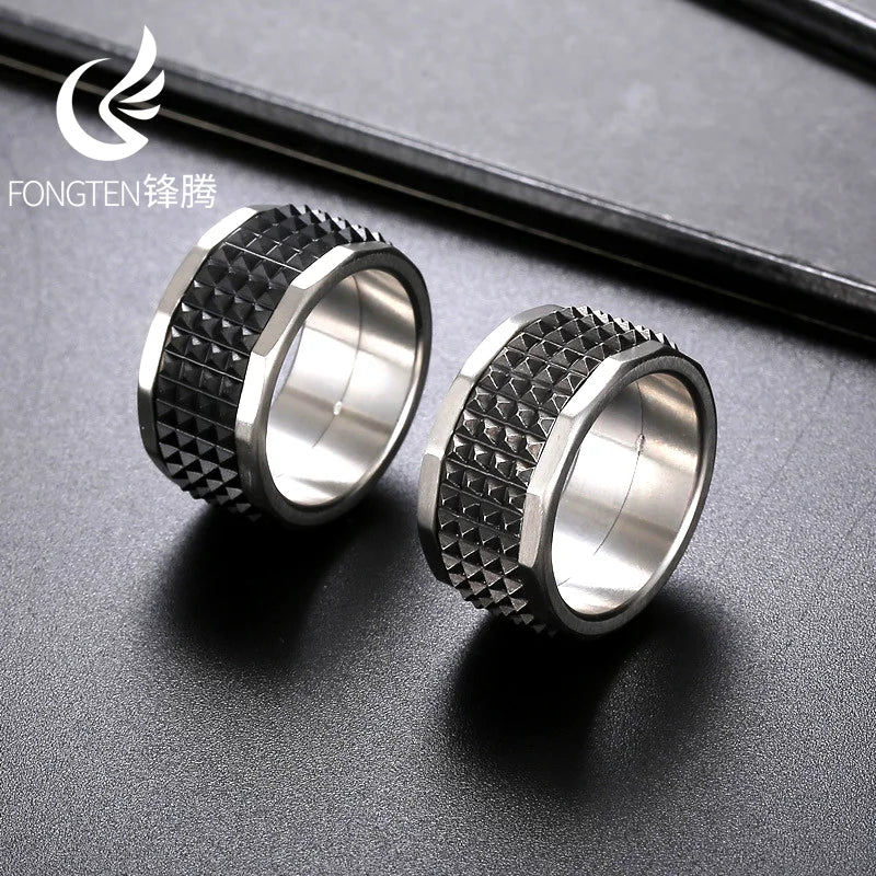 Fongten 12mm Rivet Pyramid Rings For Women Men Stainless Steel Hip Hop Anillos Hombres Classic Charm Ring Jewelry Christmas Gift