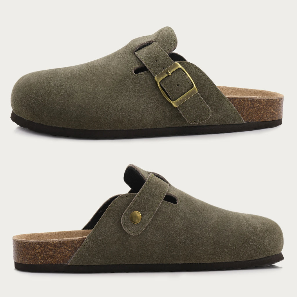 Shevalues Men Clogs Slippers Cow Suede Clogs For Men Leather Mules Men Fashion Beach Shoes Men Outdoor Classic Cork Sandals Men