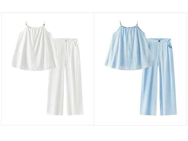 Semir Bowknot Strap Wide Leg Pants Set Women 2025 Summer New Linen Like Textured Two Piece Outfit for Vacation Style
