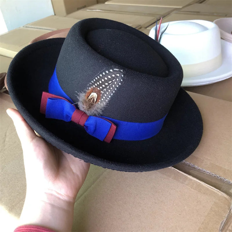 Men's hat Fedora Hat Women's Fashion Autumn and Winter Pork Pie Double Concave Small Brim Men's Jazz Hat Gorras para hombres