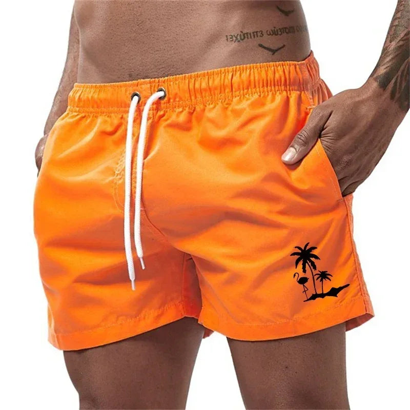 Pantalones cortos avec imprimé árbol de coco et flamenco para hombre, pantalons cortos de playa informales de verano, bañado
